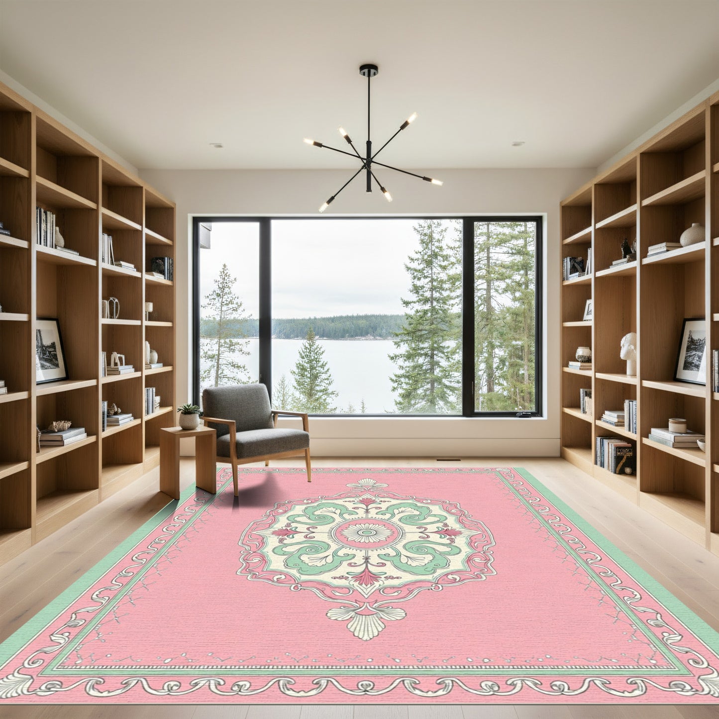 Pink Teal Floral Medallion Traditional Rug