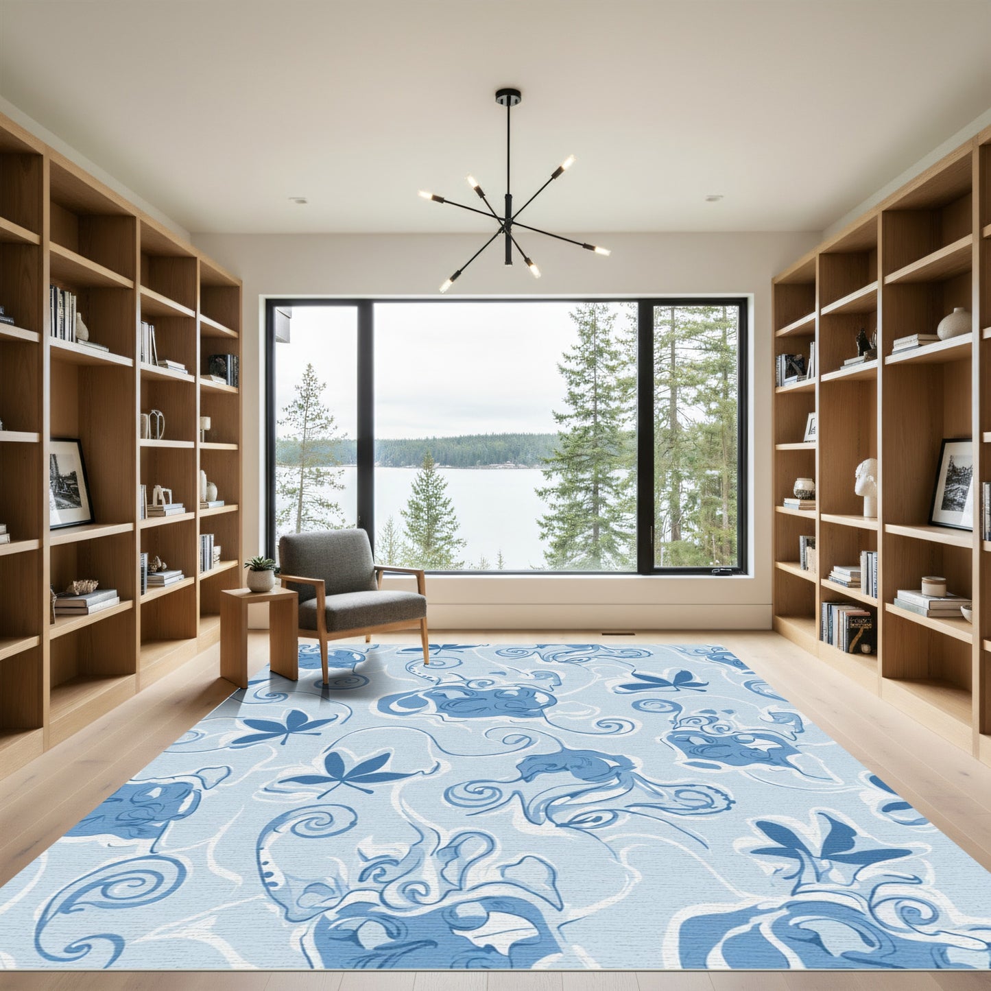 Cerulean Swirl Floral Abstract Rug