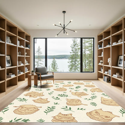 Whimsical Cat Face Botanical Cream Rug