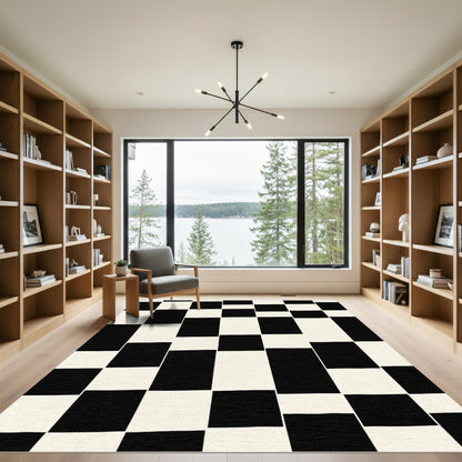 Bold Black Cream Geometric Blocks Rug
