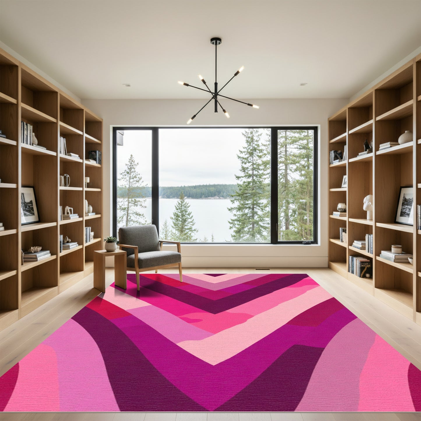 Pink Chevron Wave Abstract Rug