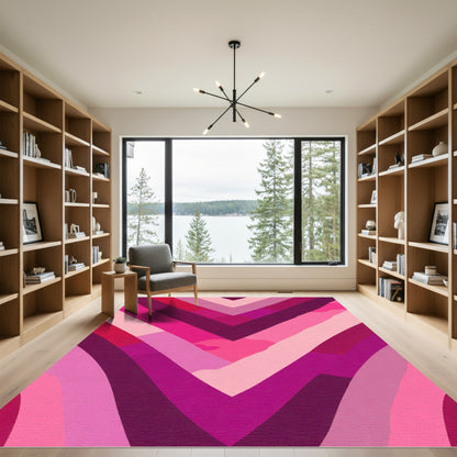 Pink Chevron Wave Abstract Rug