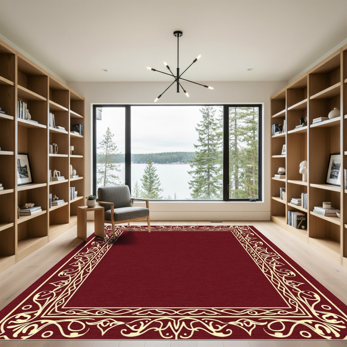 Rich Burgundy Cream Vine Border Rug