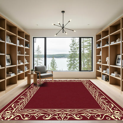 Rich Burgundy Cream Vine Border Rug