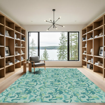 Teal Blue Abstract Swirl Arrangement Rug