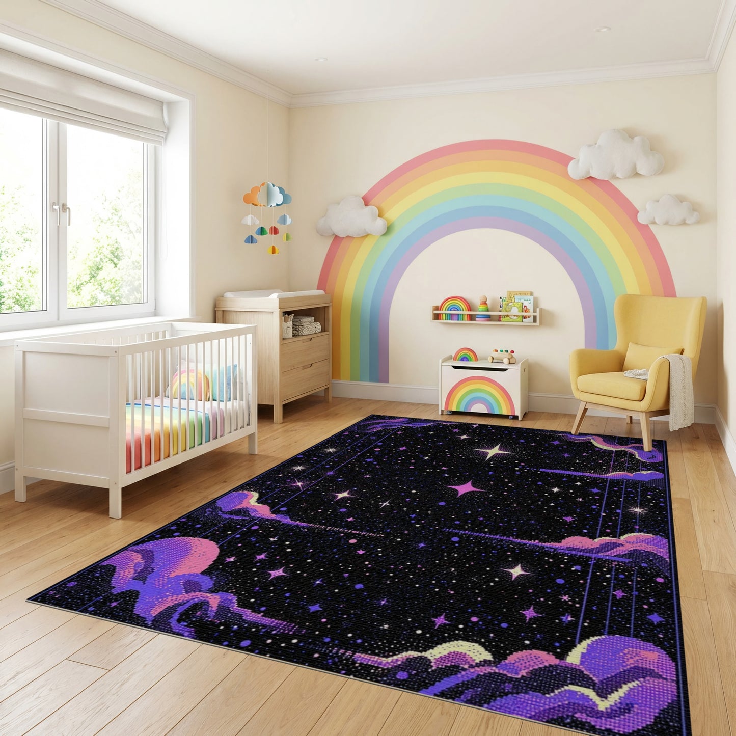Cosmic Purple Stars Clouds Rug