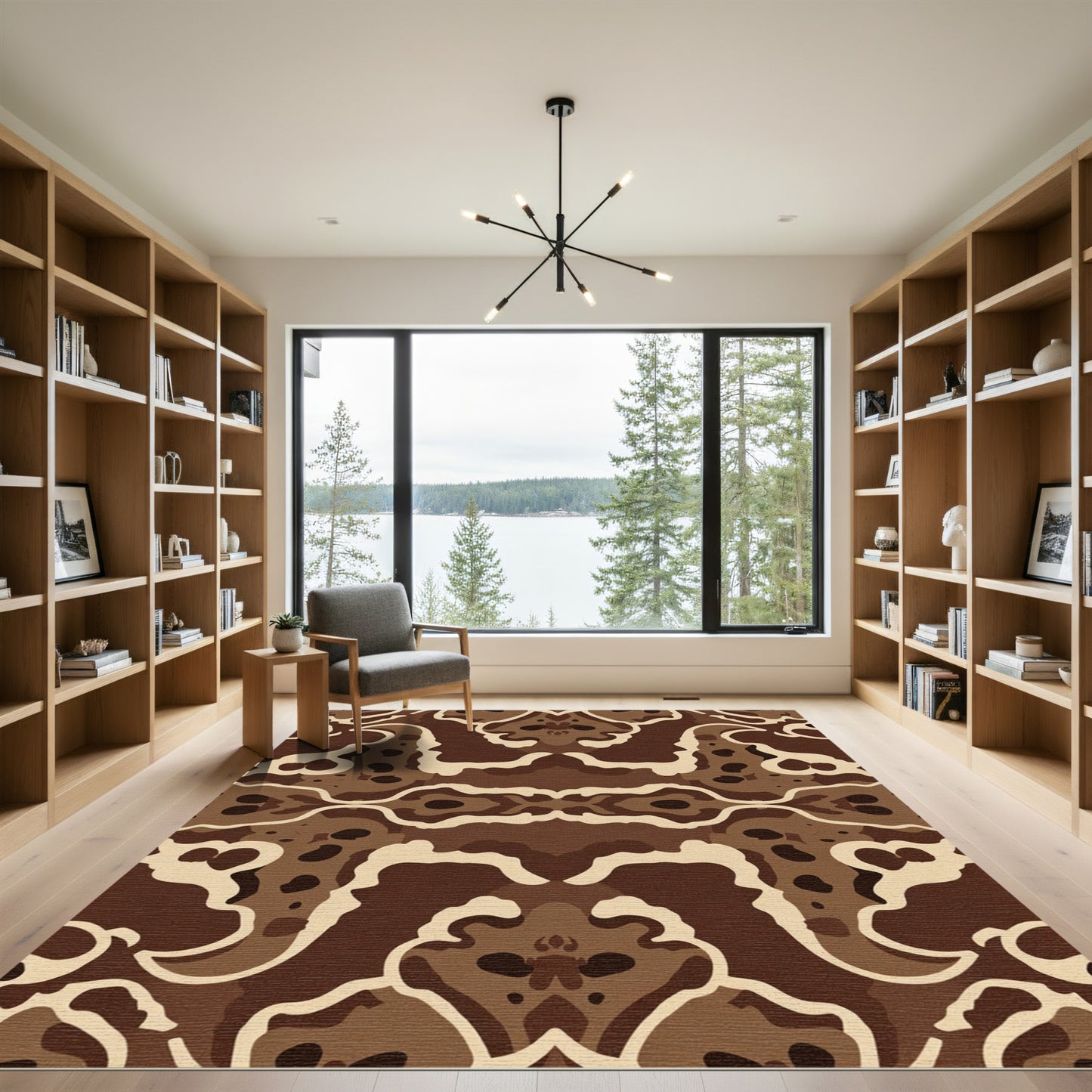 Brown Cream Organic Swirl Abstraction Rug