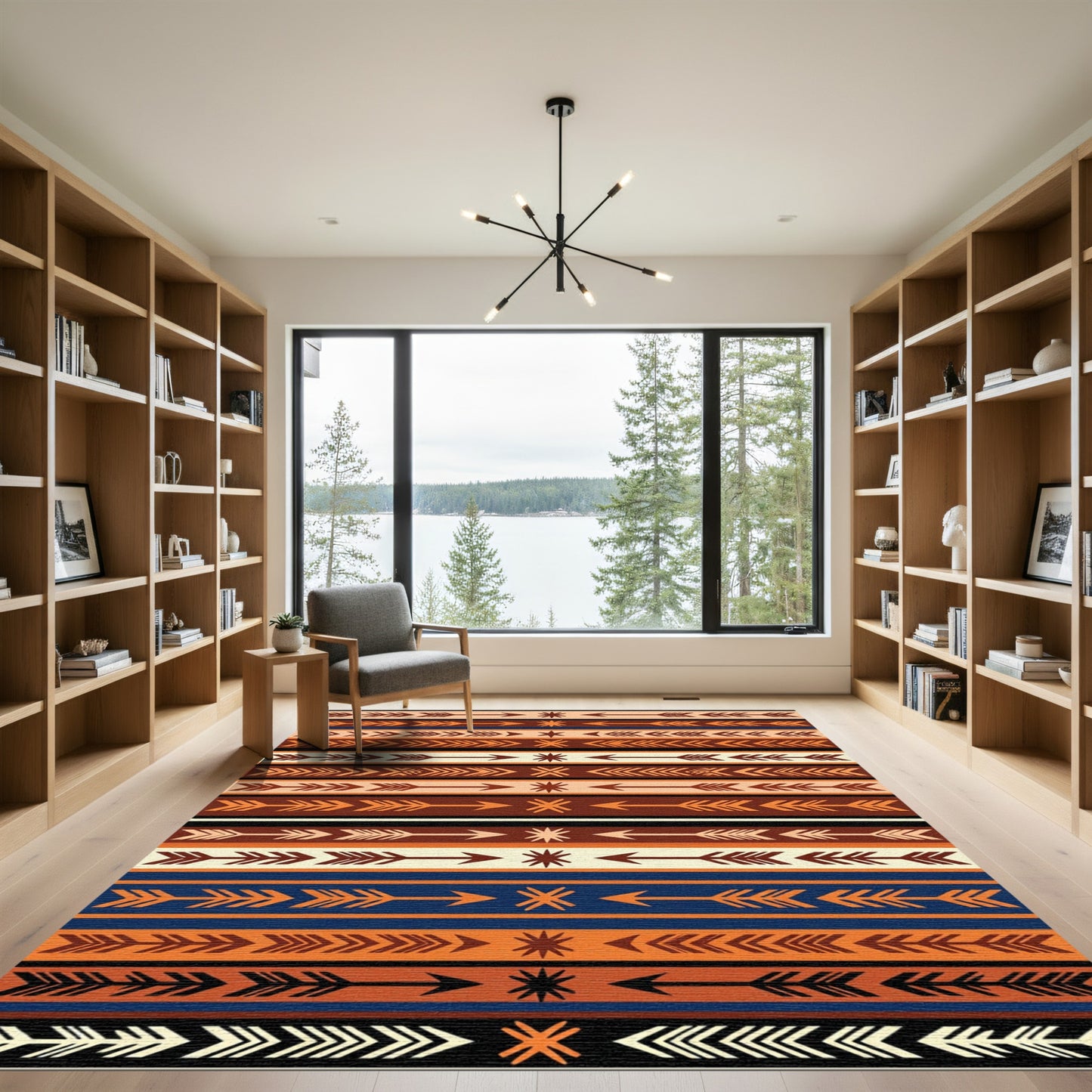 Earthy Geometric Arrow Striped Boho Rug