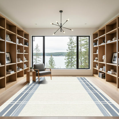 Classic Blue White Plaid Stripe Rug