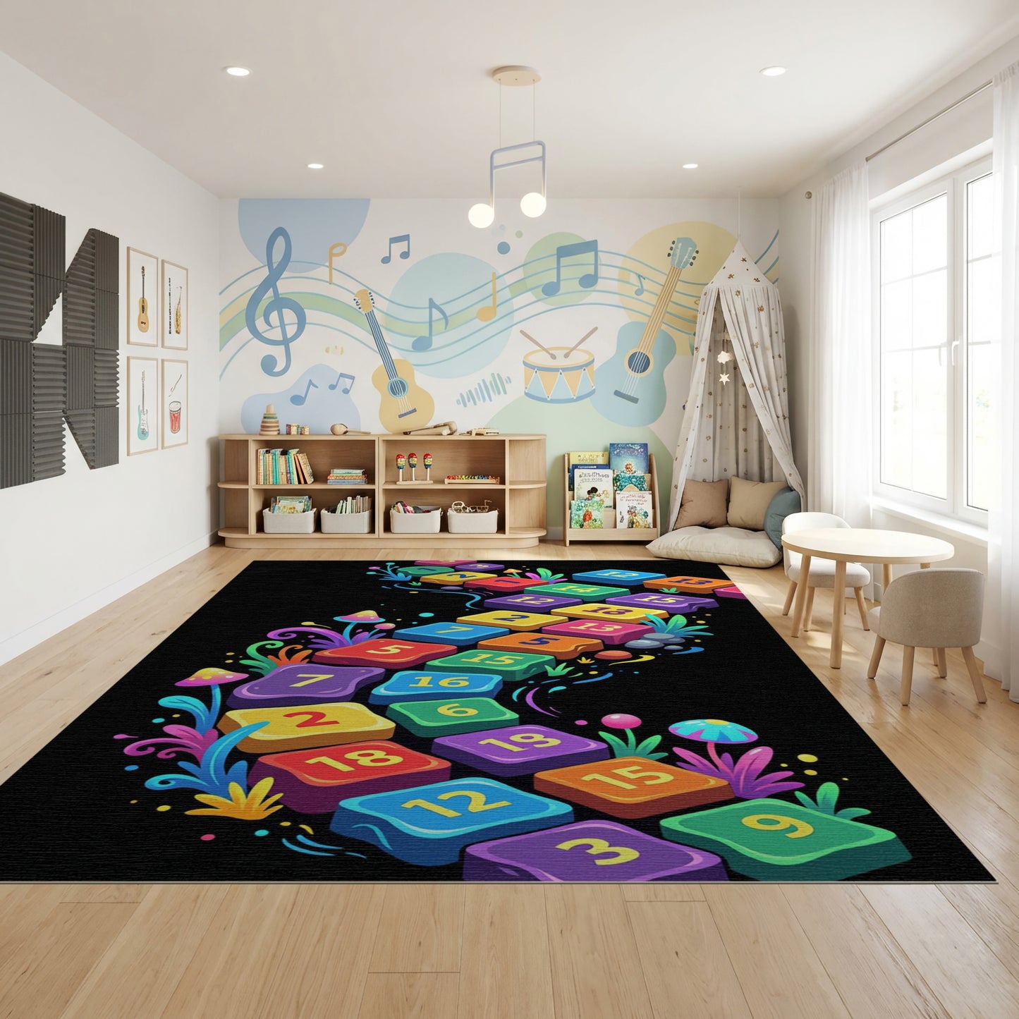 Vibrant Wavy Numbered Mushroom Path Rug