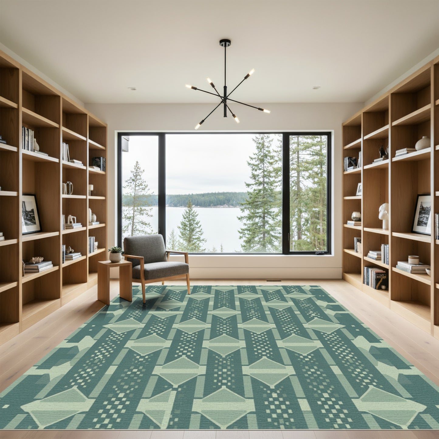 Geometric Teal Diamond Column Rug