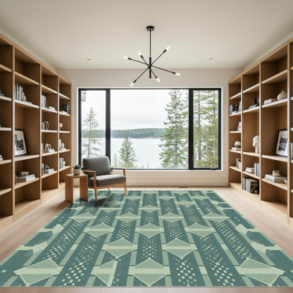 Geometric Teal Diamond Column Rug