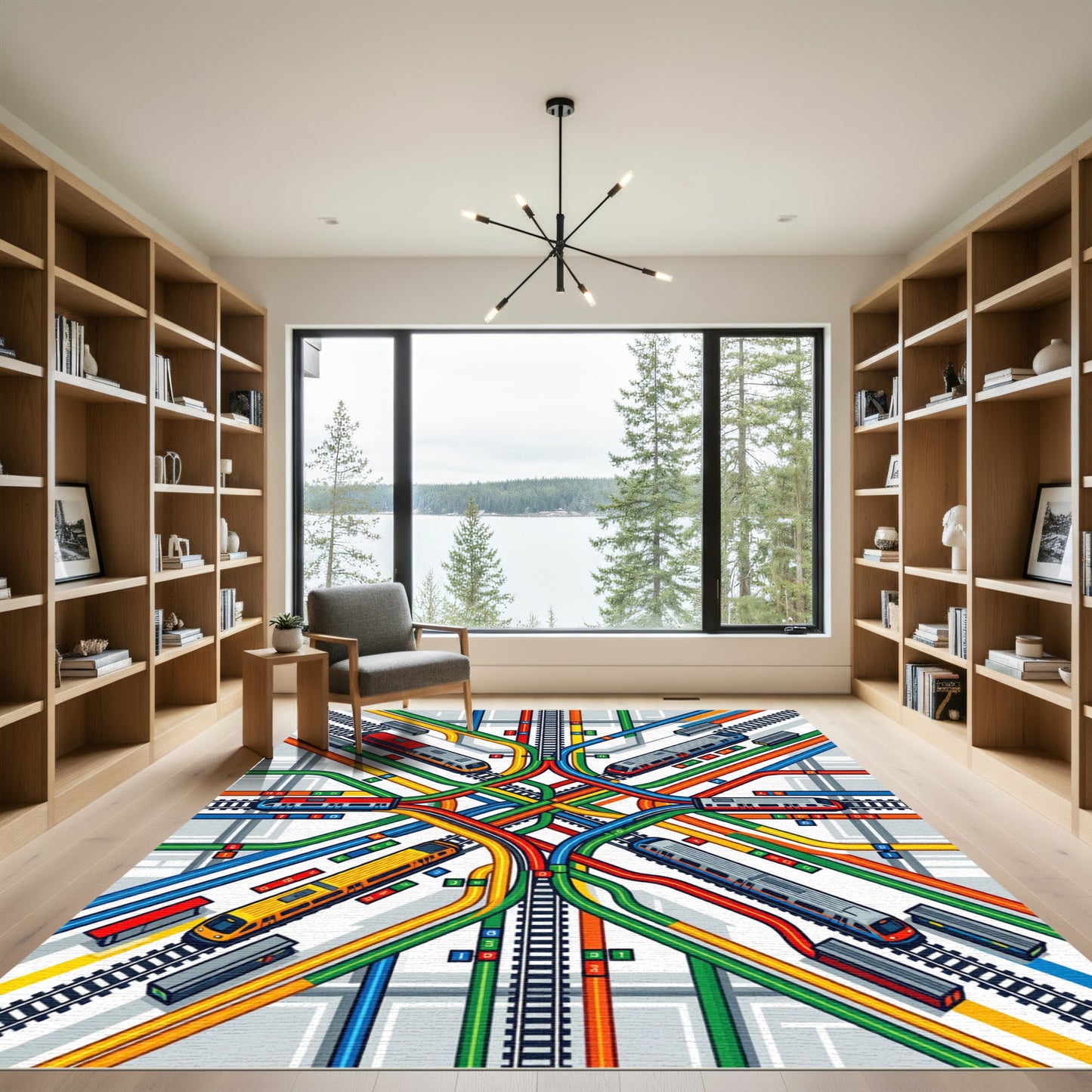 Vibrant Modern Abstract Geometric Railway Art Rug