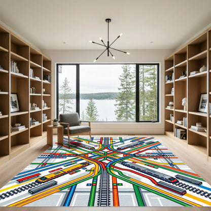 Vibrant Modern Abstract Geometric Railway Art Rug