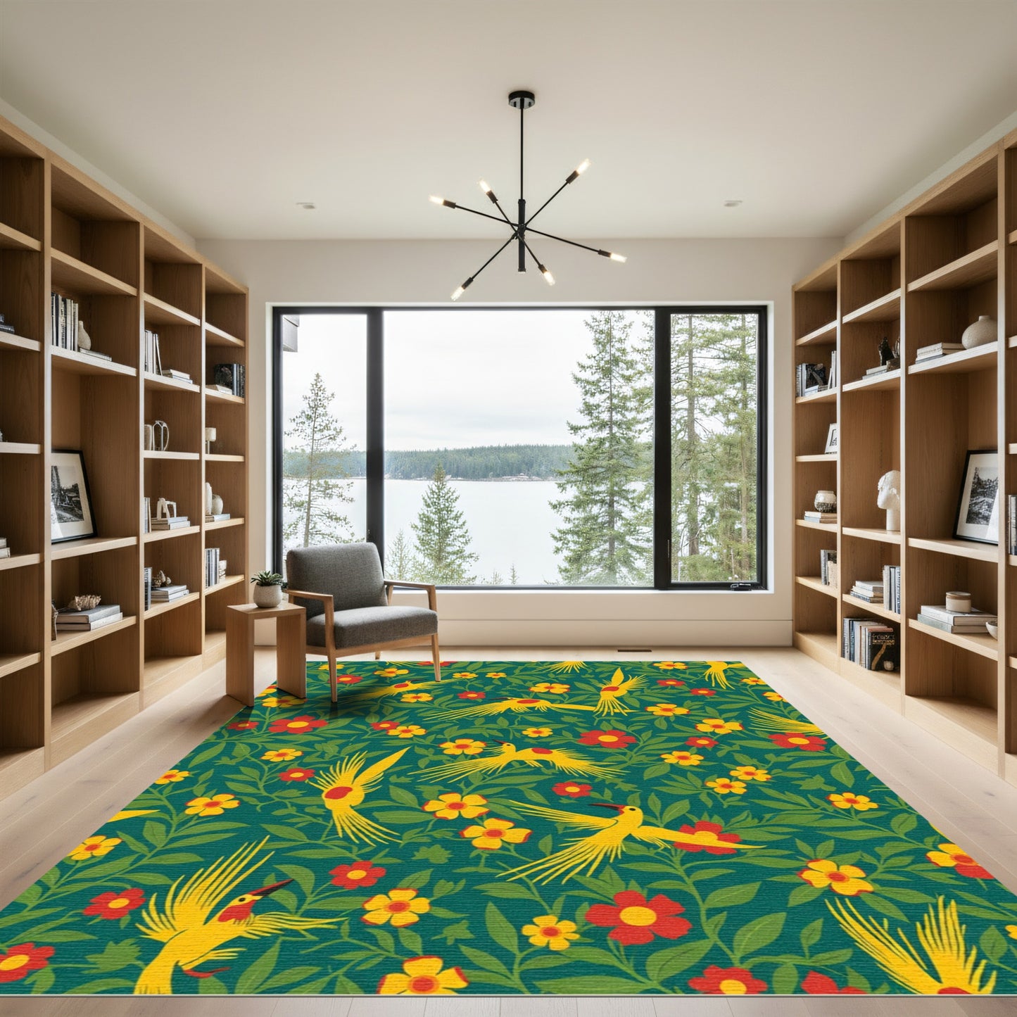Emerald Green Tropical Bird Garden Rug
