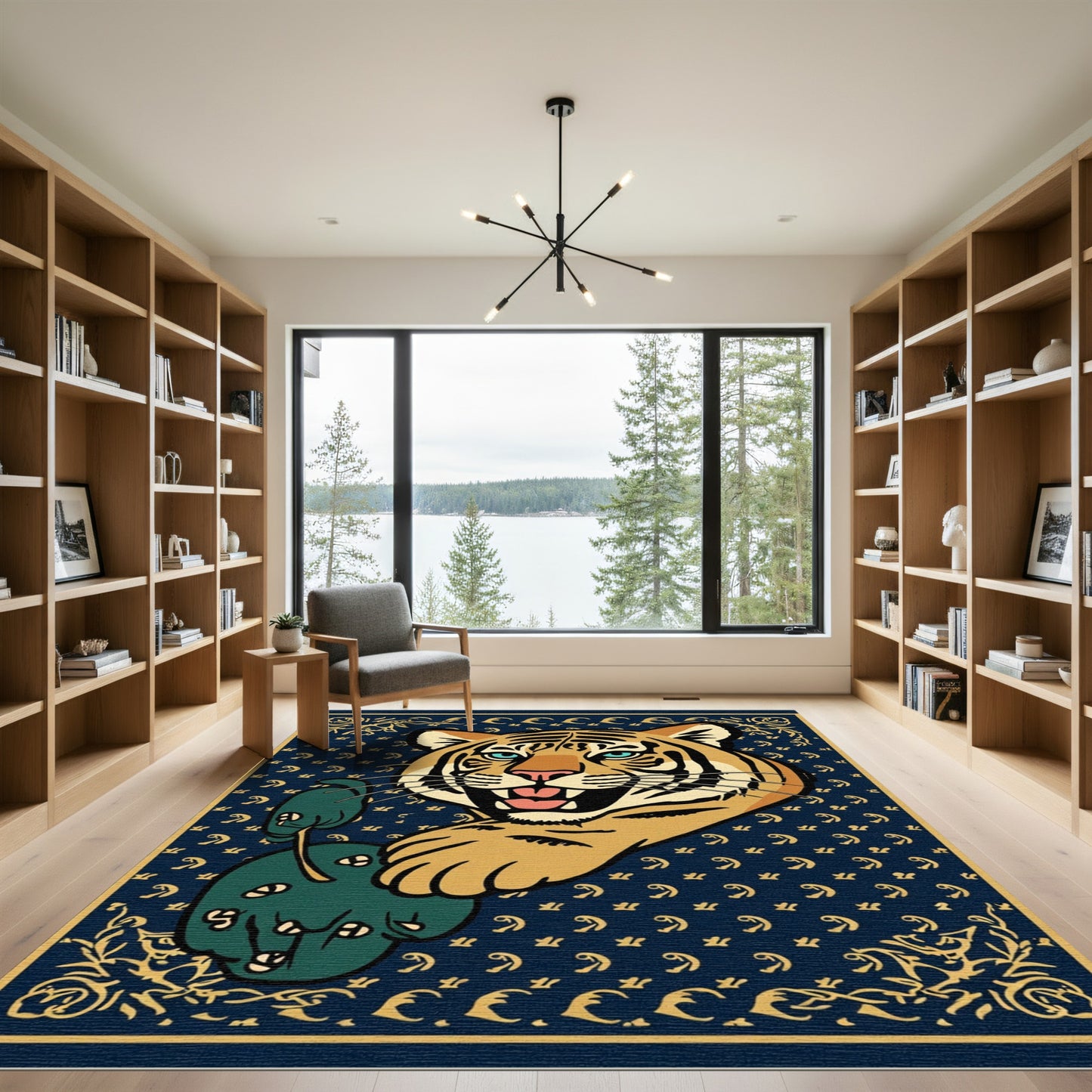 Bold Tiger Dark Blue Floral Rug