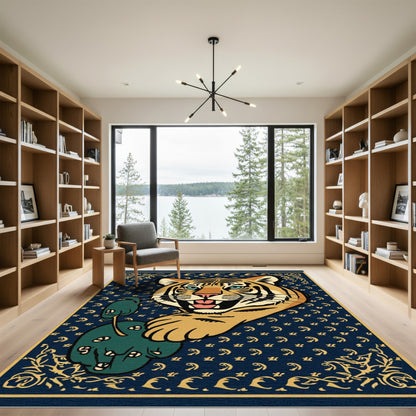 Bold Tiger Dark Blue Floral Rug