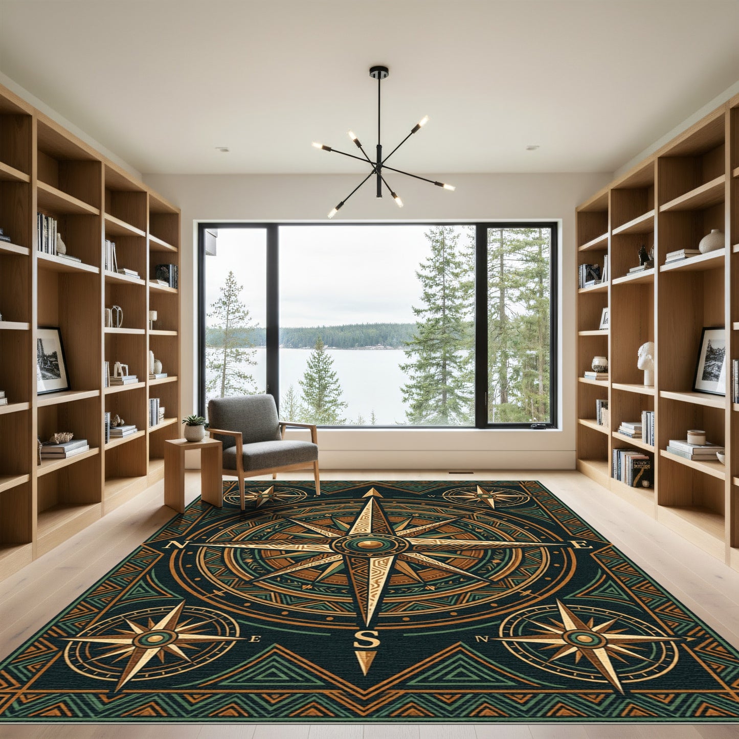 Ornate Compass Rose Earthy Geometric Rug