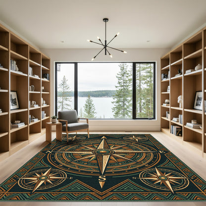 Ornate Compass Rose Earthy Geometric Rug