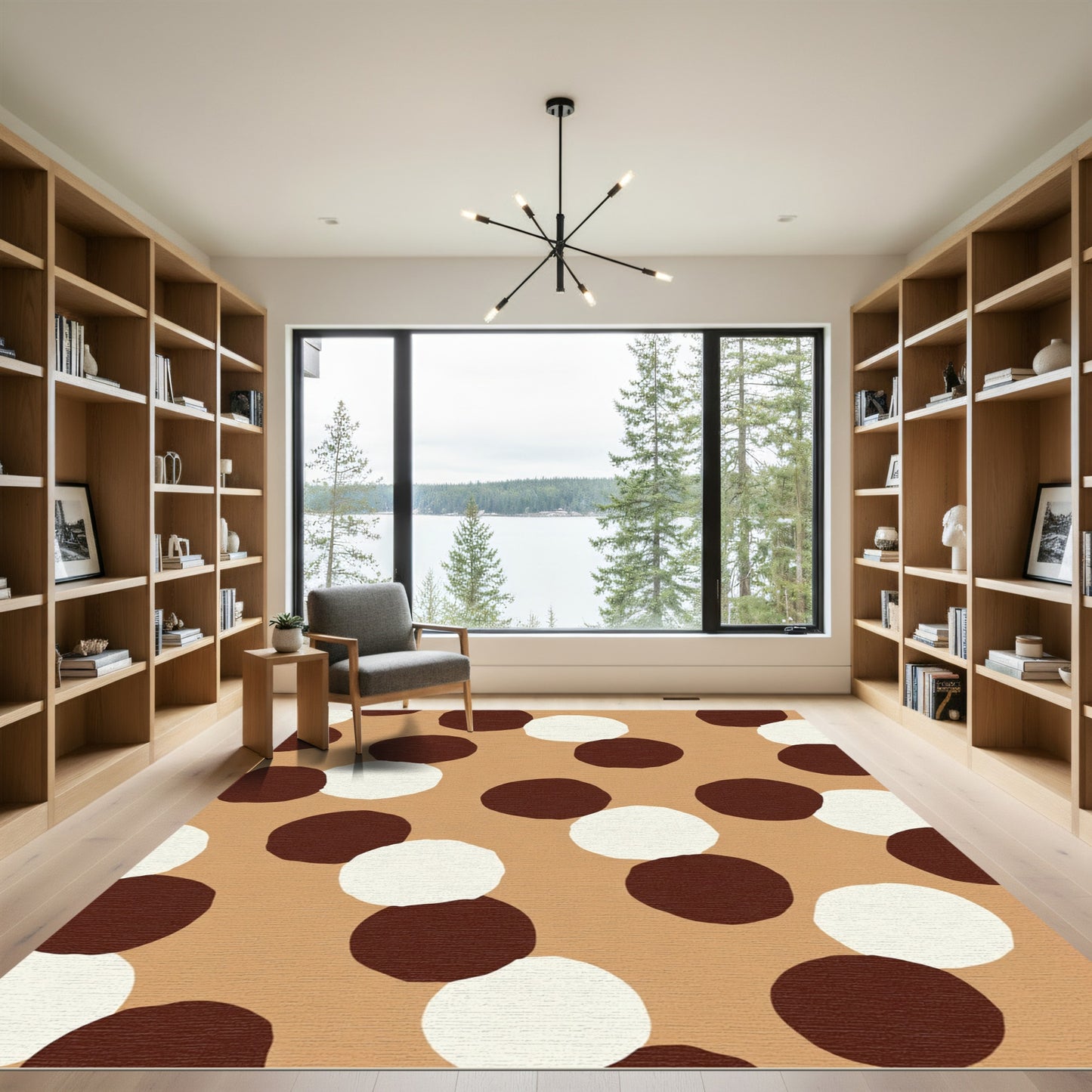 Brown White Scattered Dot Composition Rug
