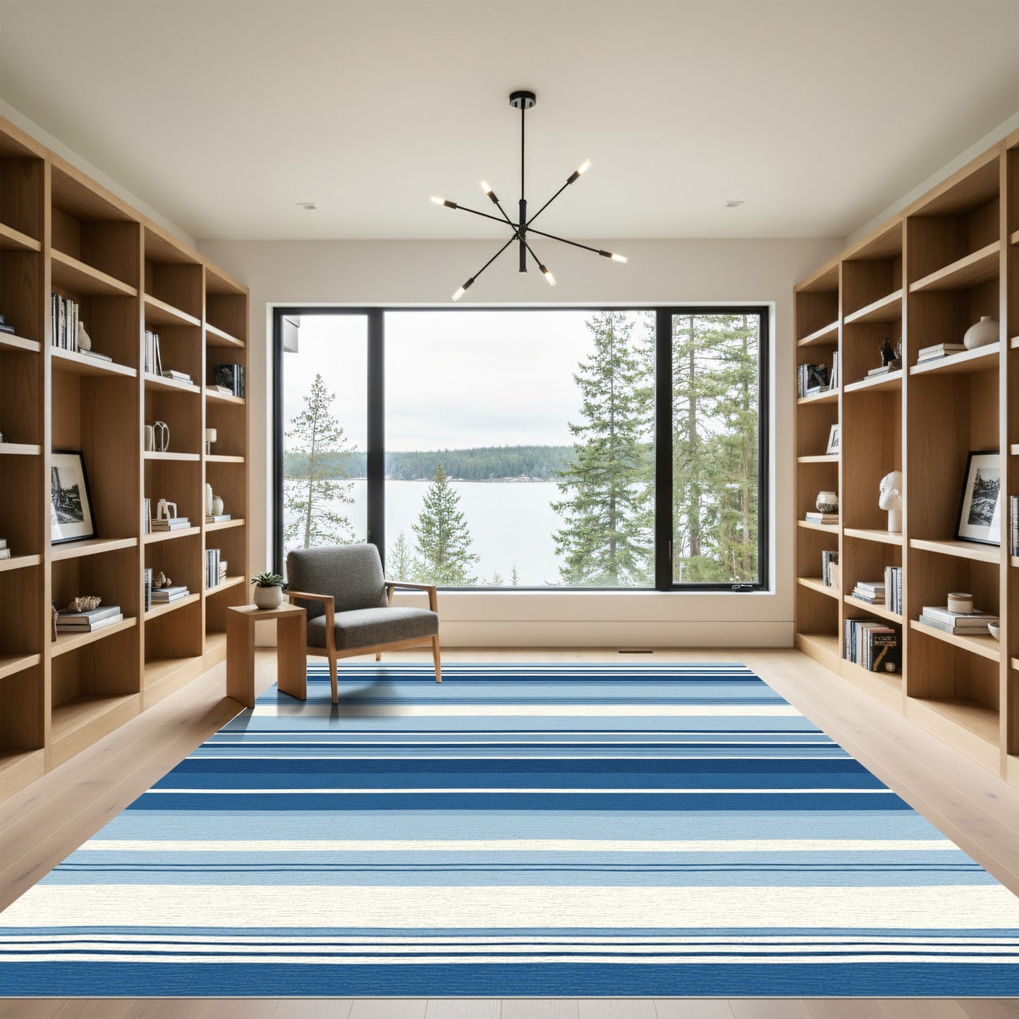 Coastal Blue Gradient Striped Rug