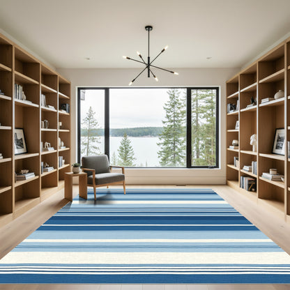 Coastal Blue Gradient Striped Rug
