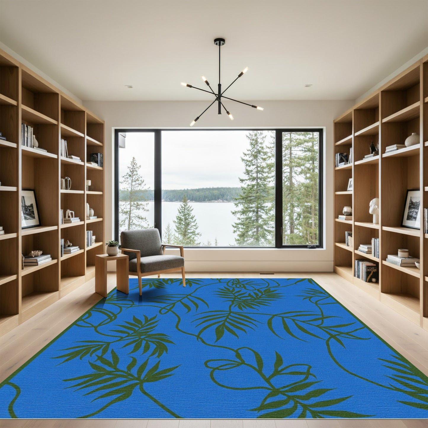 Vibrant Blue Green Leafy Vine Rug