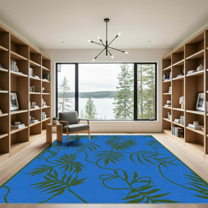Vibrant Blue Green Leafy Vine Rug
