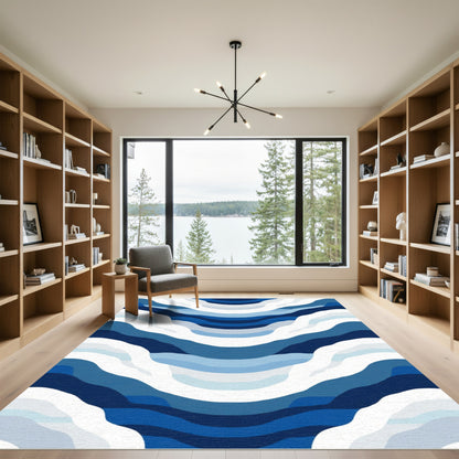 Wavy Blue Layered Abstract Rug