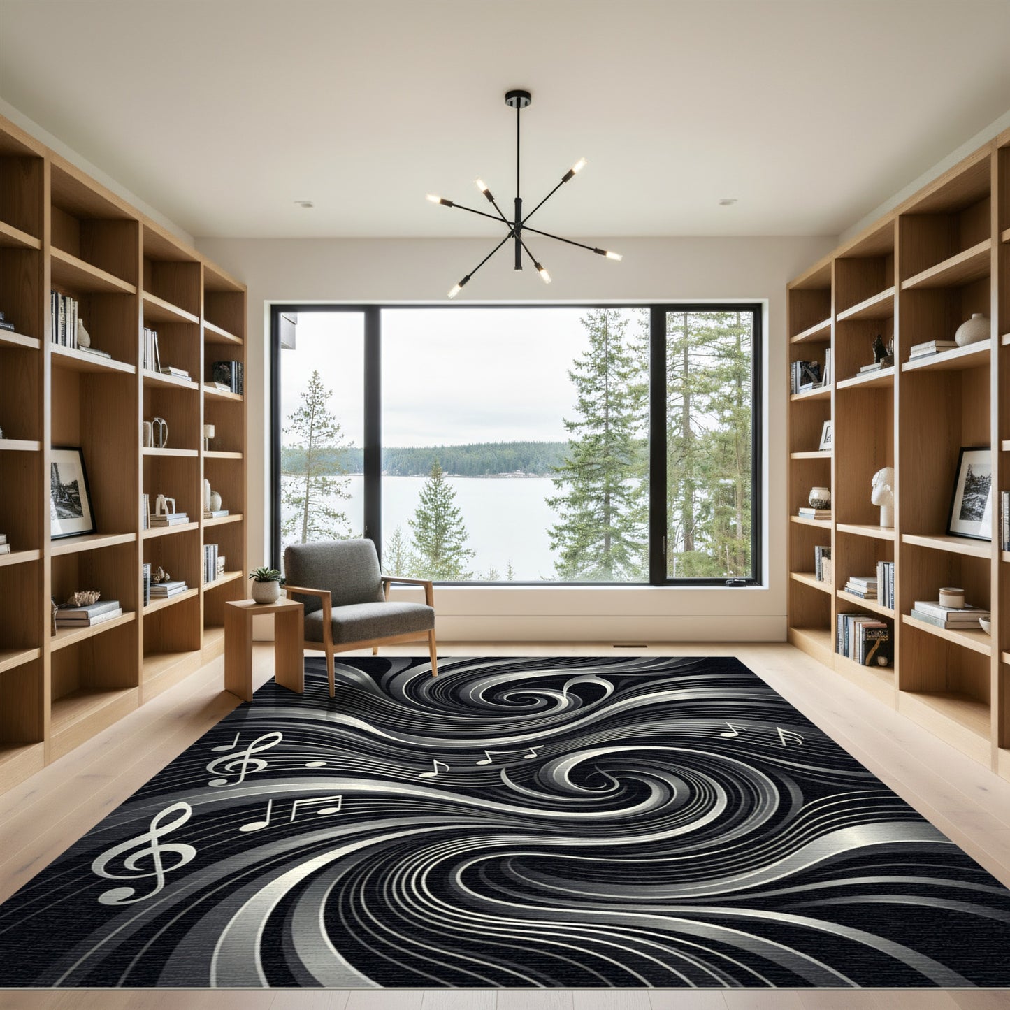 Monochrome Swirl Music Notes Rug