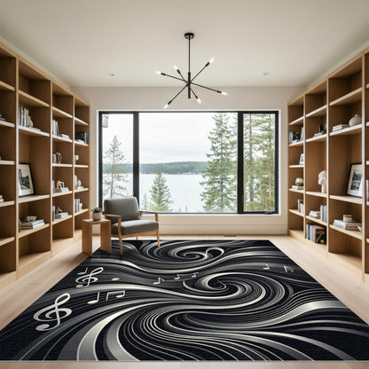 Monochrome Swirl Music Notes Rug