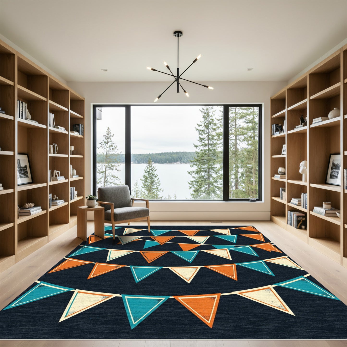 Geometric Teal and Orange Pennant Banner Rug