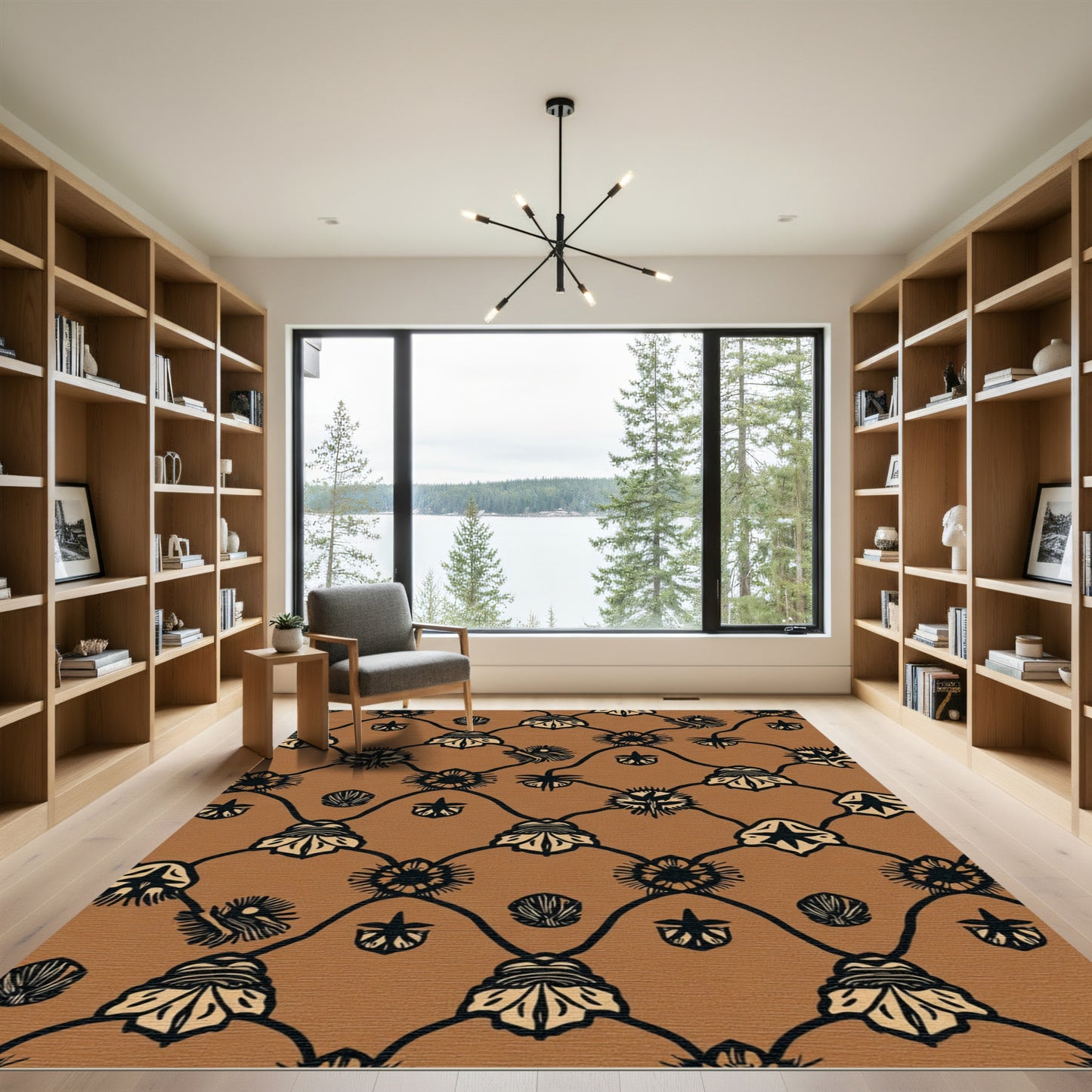Brown Black Floral Lace Rug