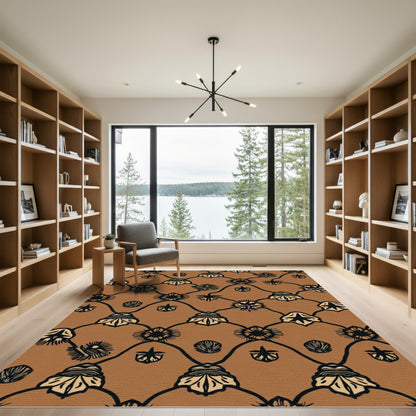 Brown Black Floral Lace Rug