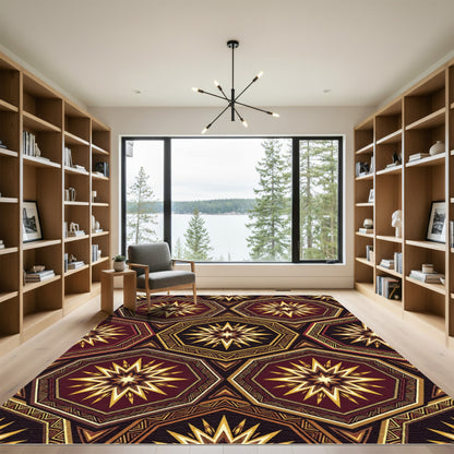 Crimson Gold Starburst Octagon Rug