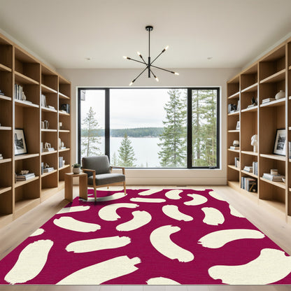 Crimson Brushstroke Abstract Shapes Rug