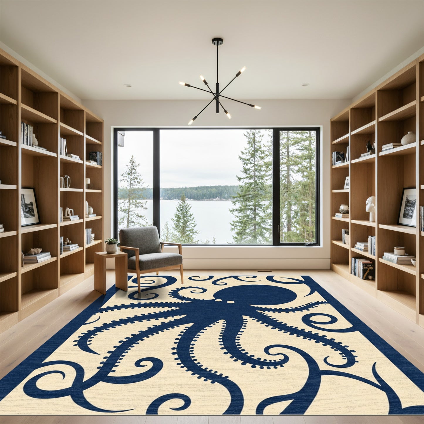 Dark Blue Octopus Swirl Cream Rug