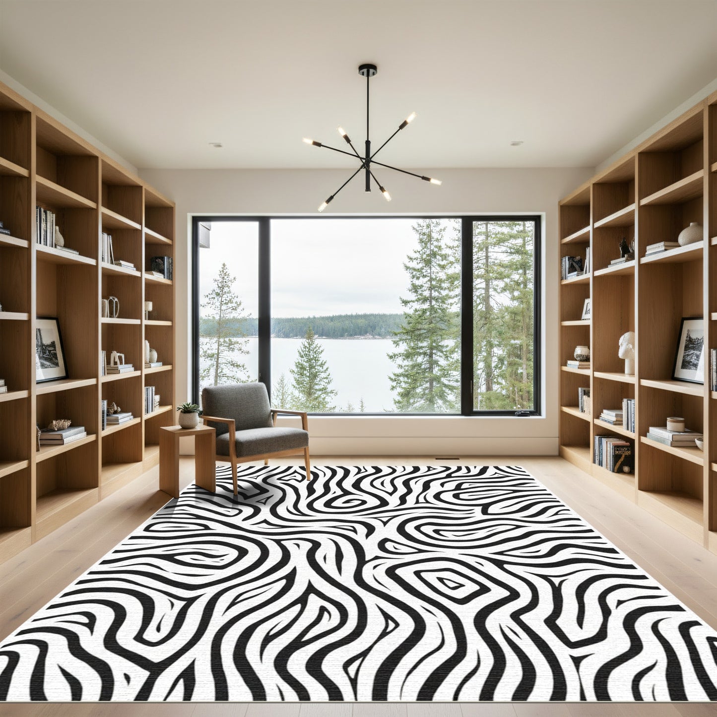 Monochrome Black White Organic Swirl Rug