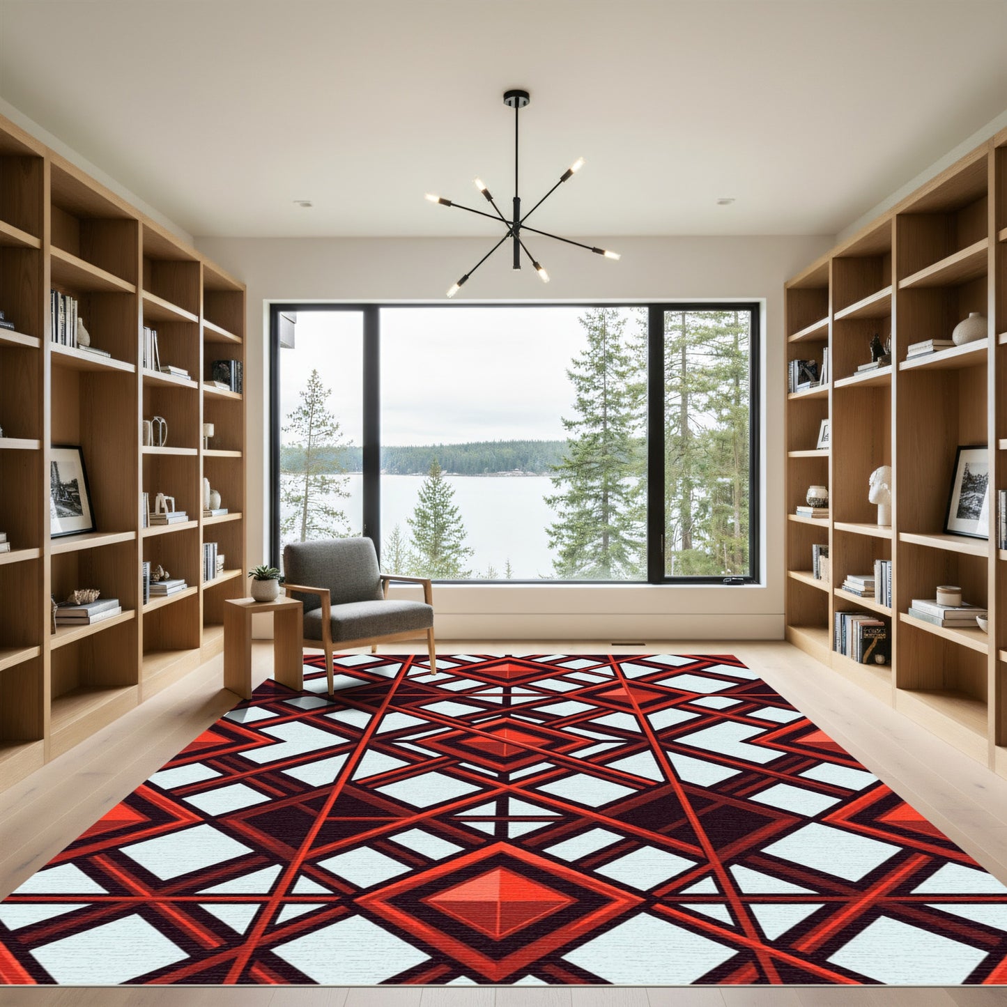 Bold Geometric Crimson Diamond Grid Rug