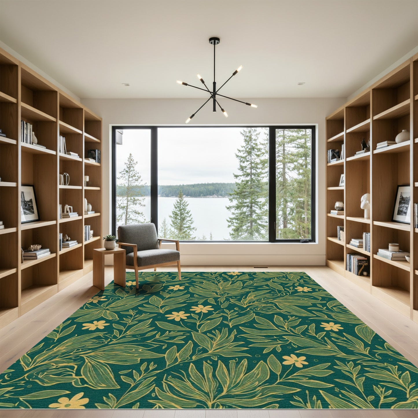 Deep Teal Botanical Floral Arrangement Rug
