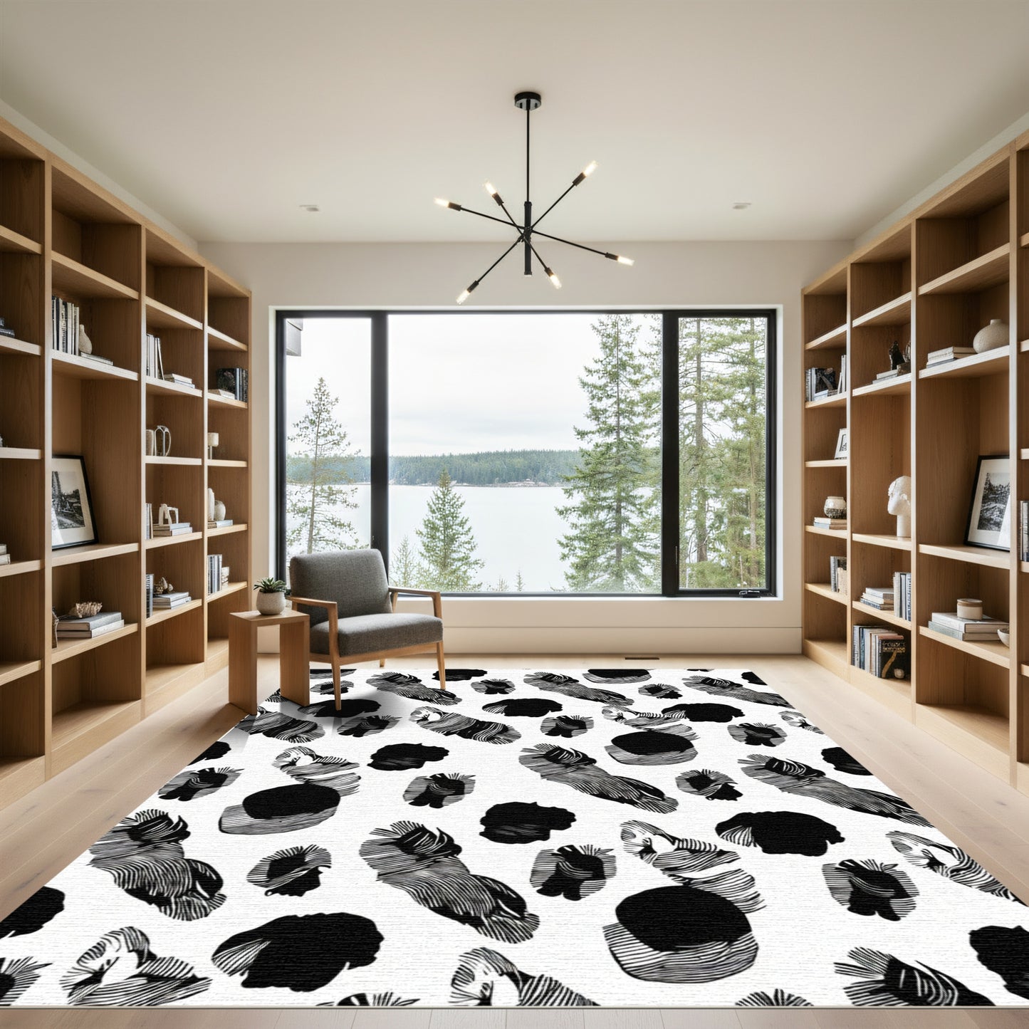 Abstract Black White Organic Shapes Rug