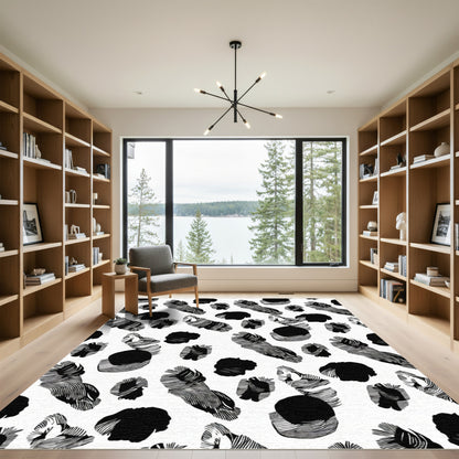 Abstract Black White Organic Shapes Rug