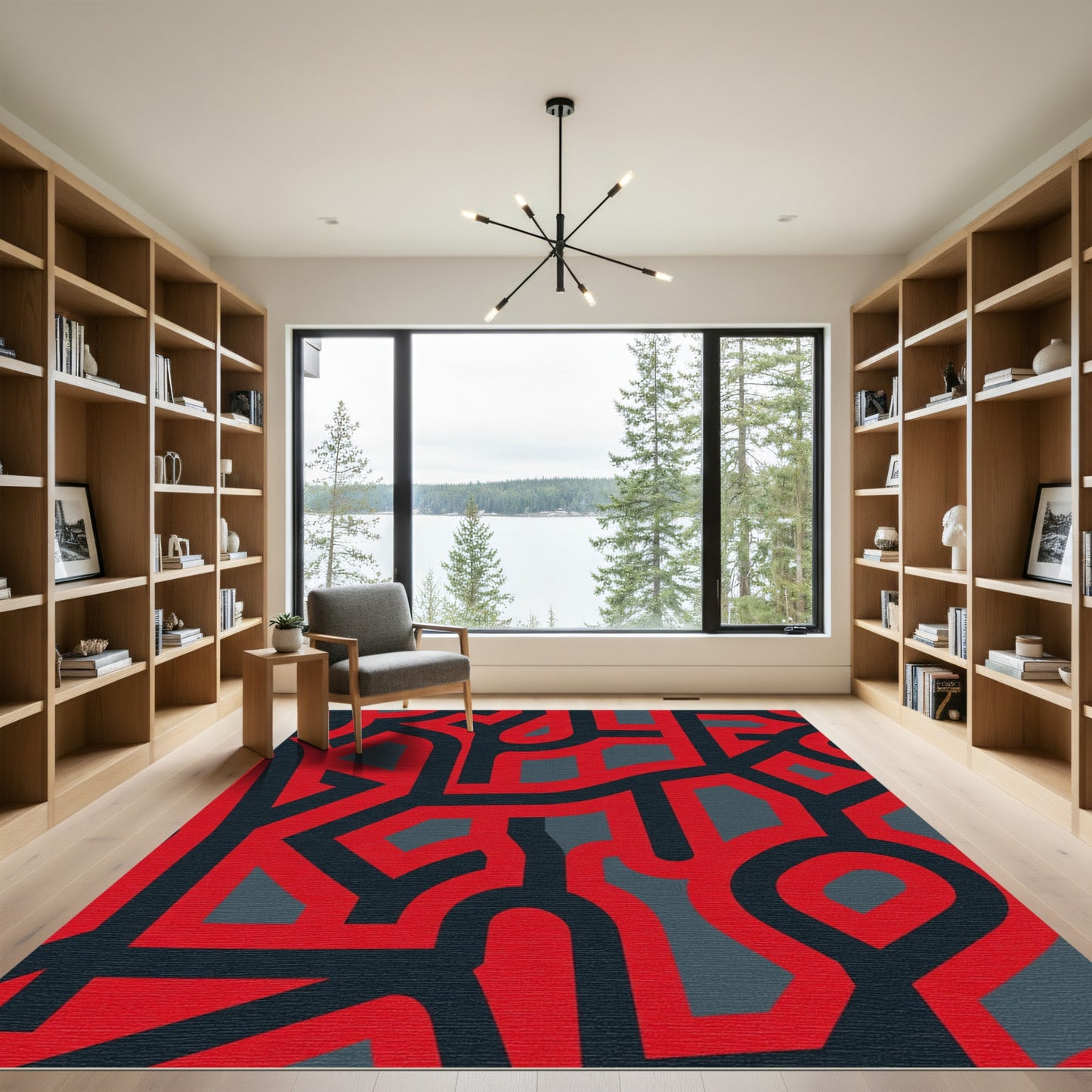 Bold Red Abstract Maze Rug