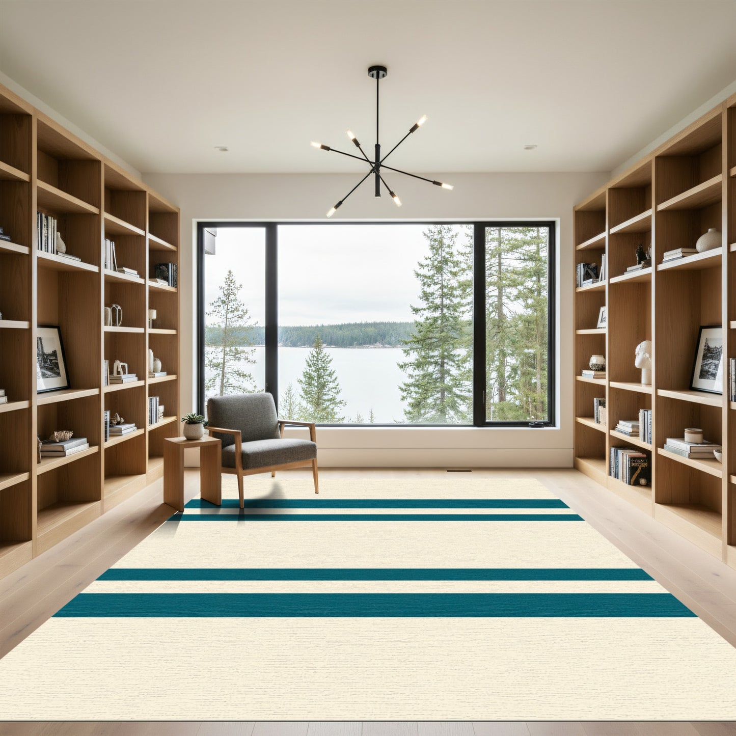 Teal Cream Wide Stripe Accent Rug
