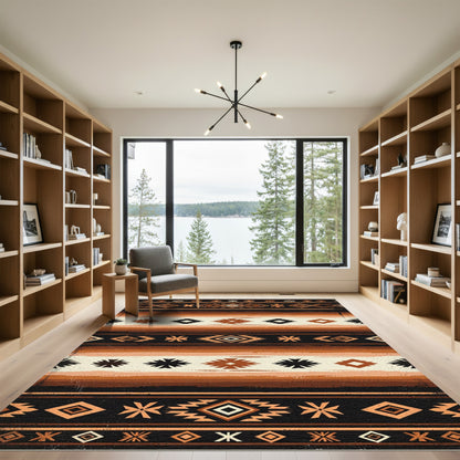 Earthy Ochre Southwestern Diamond Stripe Rug