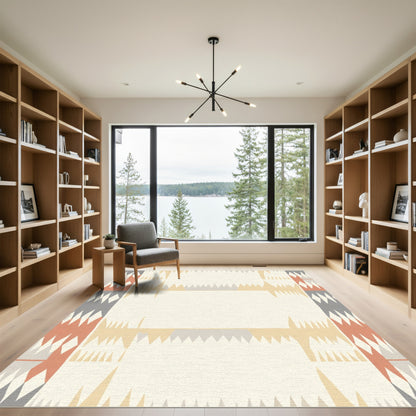 Geometric Coral Gray Ochre Diamond Rug