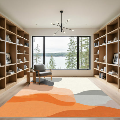 Abstract Orange Gray Smooth Waves Rug
