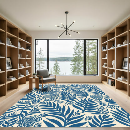 Navy Blue Fern Animal Collage Rug