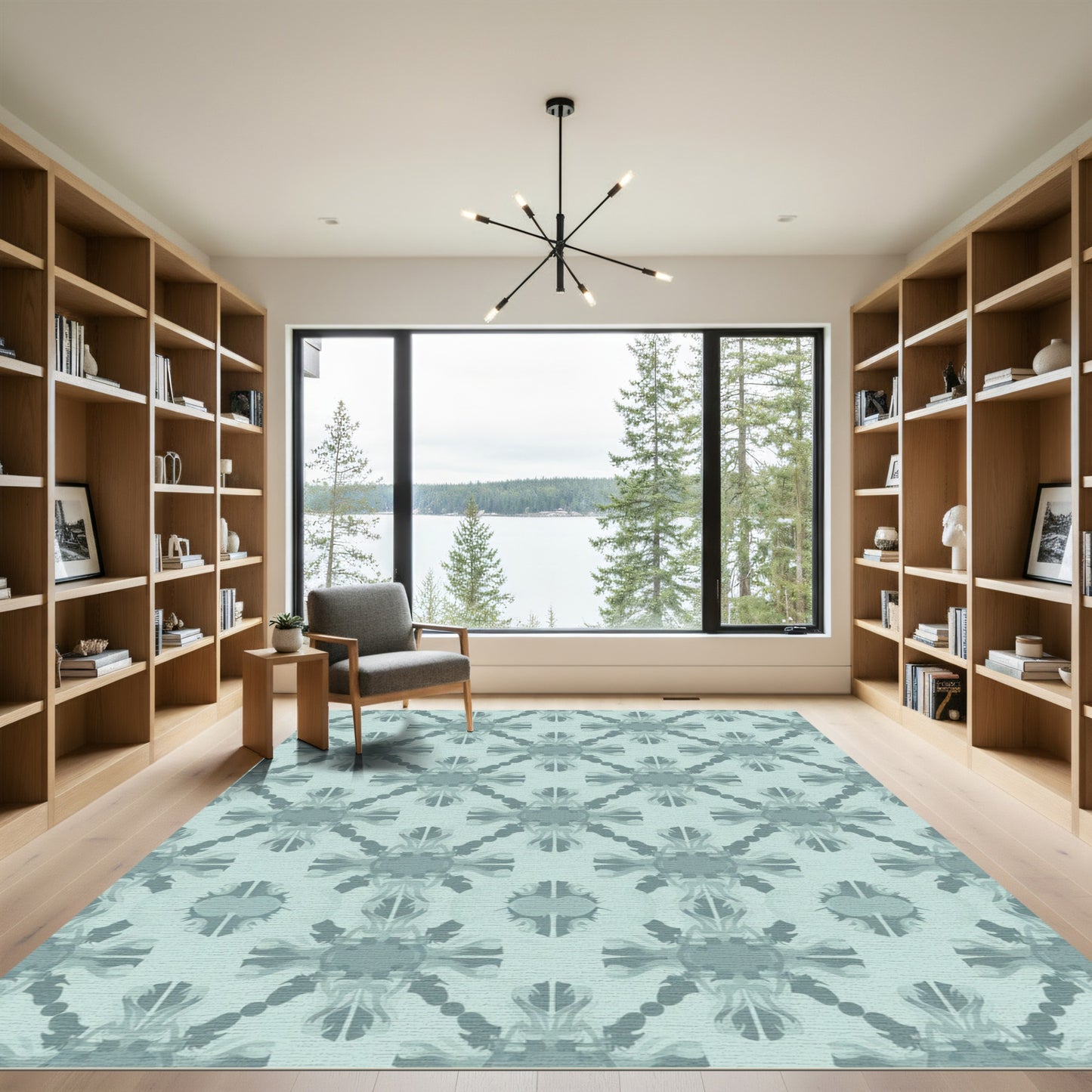 Pale Teal Abstract Medallion Quilt Rug