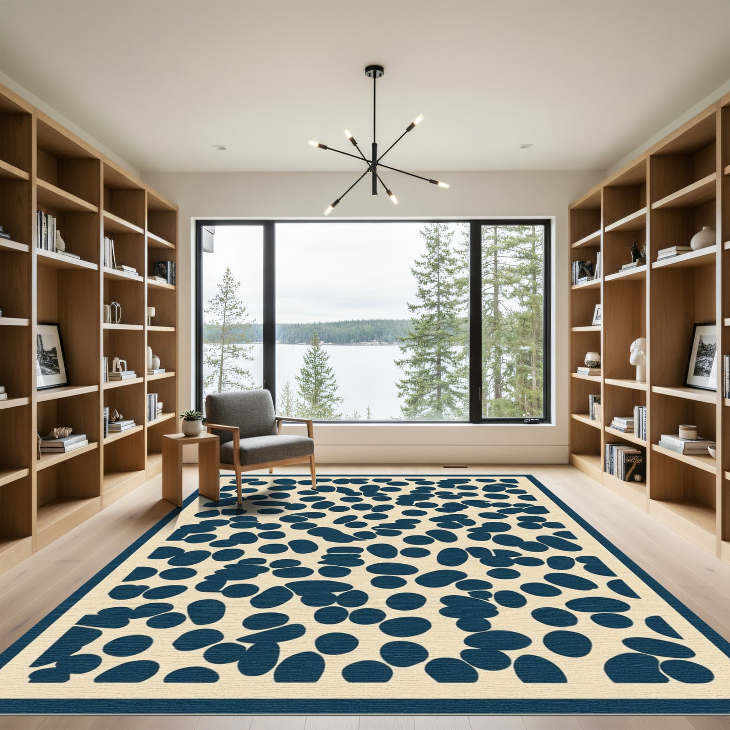 Navy Blue Speckled Pebble Composition Rug